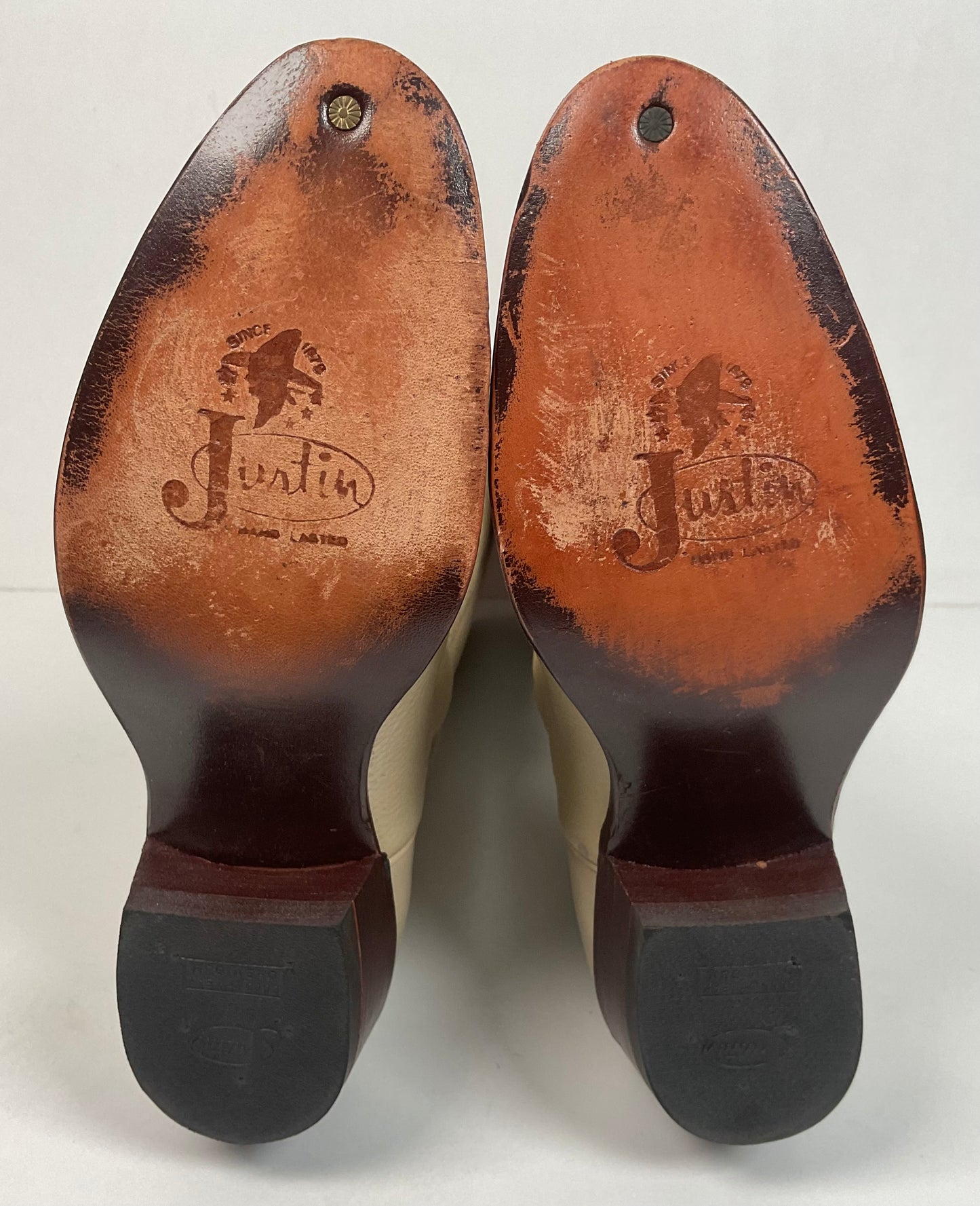 Justin Women’s Tall Bone Leather Cowgirl Boots 8 B USA Made