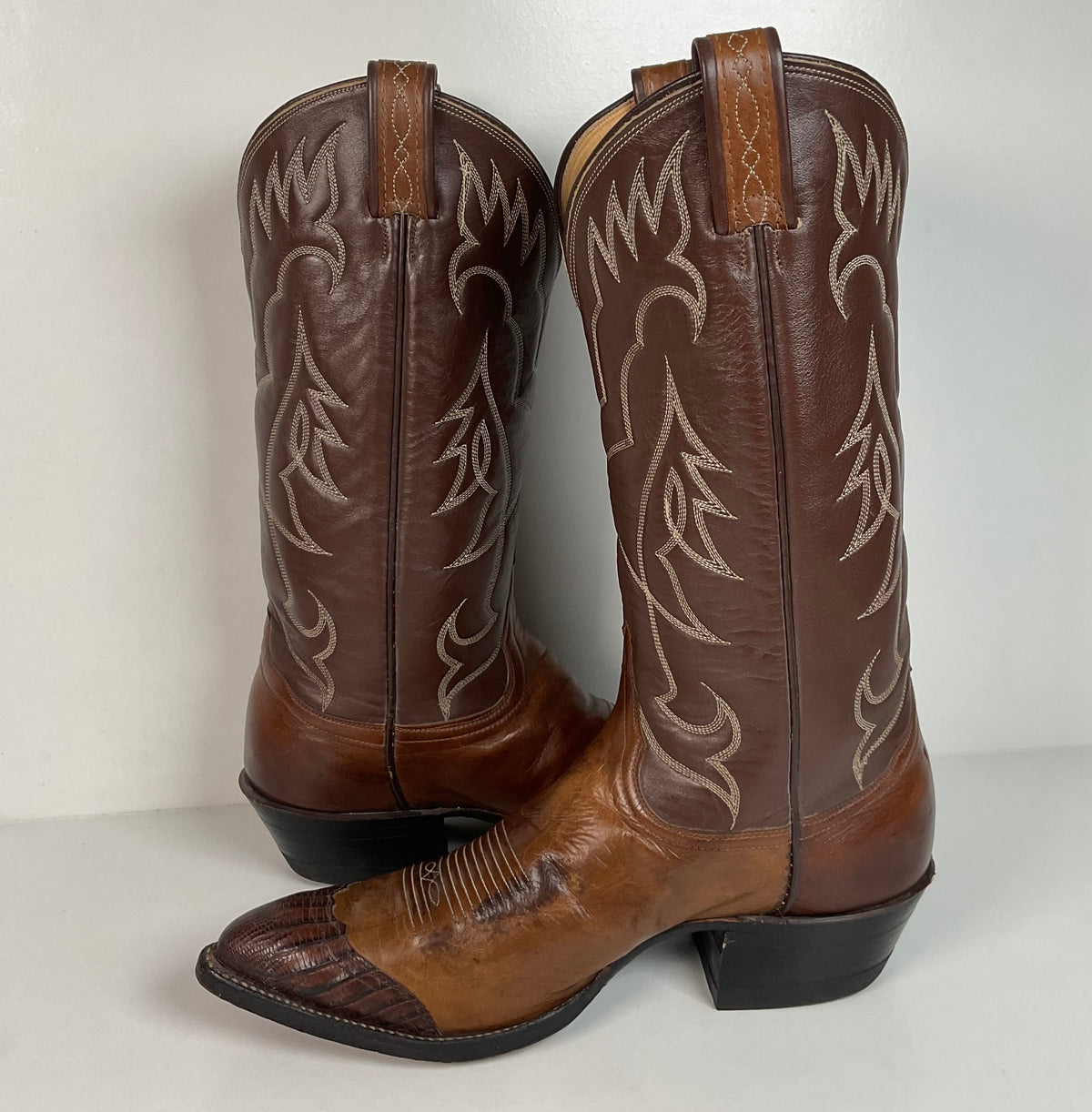 Vintage Tony Lama Lizard Wingtip Cowboy Boots | Gold Label | Men’s 9.5 D
