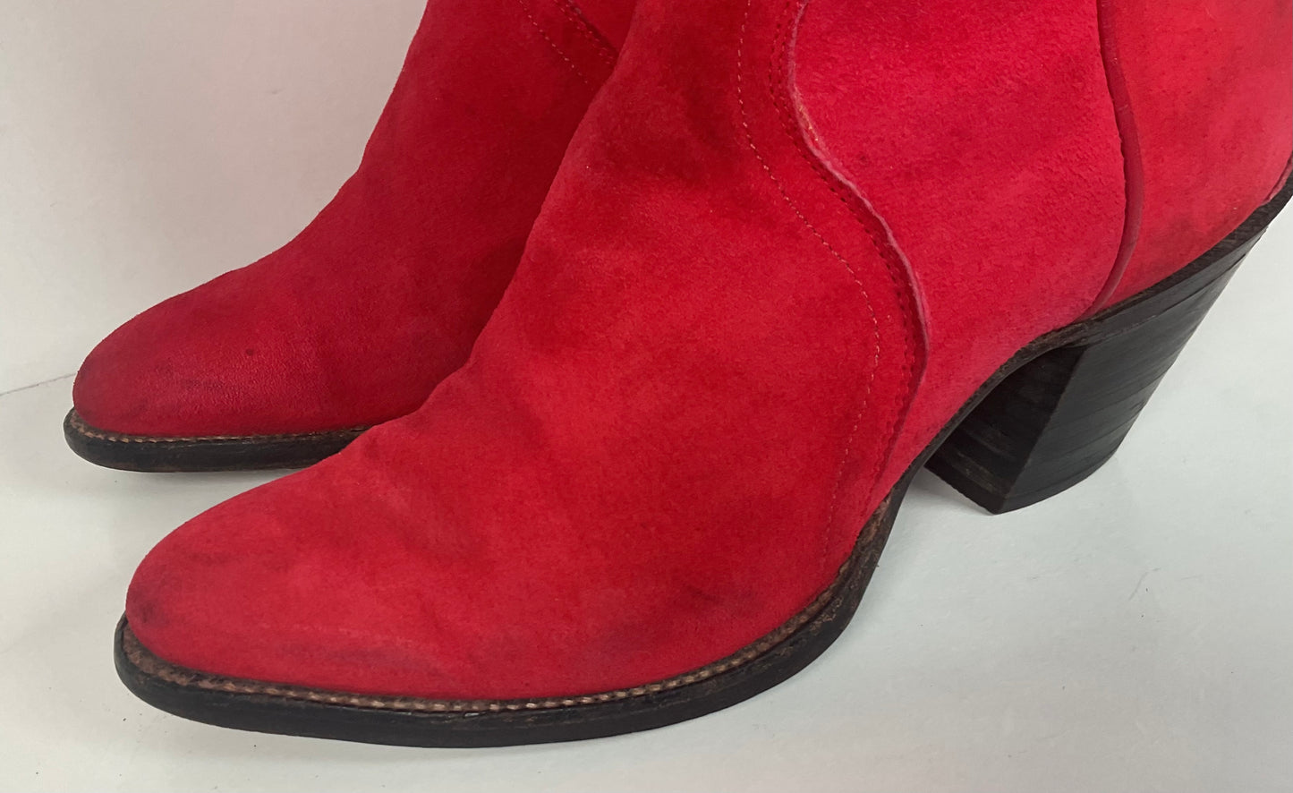 Vintage 70s Justin Red Suede Cowgirl Boots 6 B USA Made Rough Out