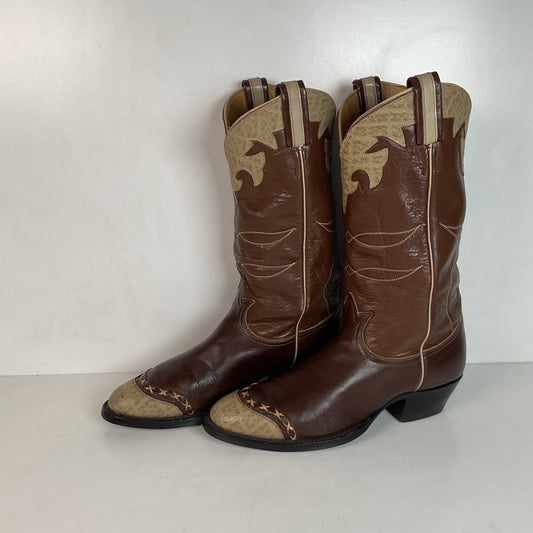 Vintage 1960s Tony Lama Wingtip Cowboy Boots 9 D Gold Label Recraft