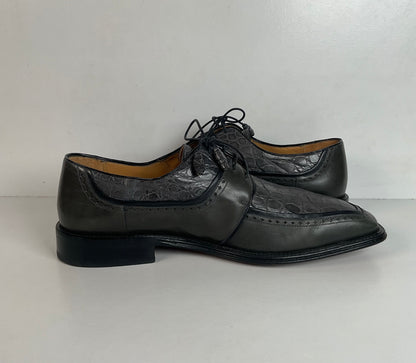 Mezlan Grey Crocodile Derby Shoes 10 M Exotic Bias Cut