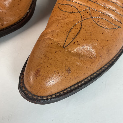 Vintage Justin Tall Cowgirl Boots 8 A Stitched Leaf Tooled Overlay