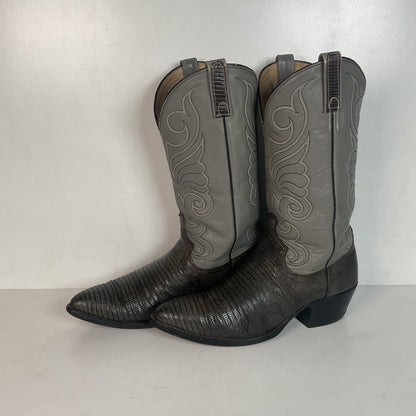 Vintage Dan Post Charcoal Grey Teju Lizard Cowboy Boots 10 D Old Label