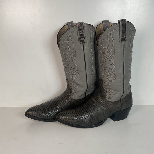 Vintage Dan Post Charcoal Grey Teju Lizard Cowboy Boots 10 D Old Label