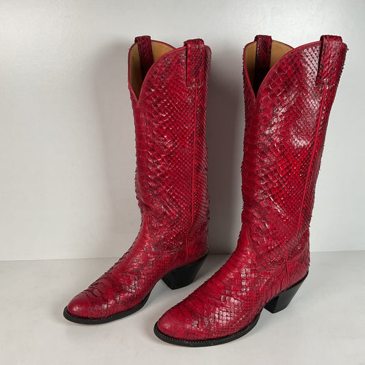 Tony Lama Full Python Cowboy Boots | Red Snakeskin | Men’s 9 | Women’s 10
