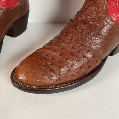 Lucchese 2000 Ostrich Quill Cowboy Boots | Exotic | Tooled Inlay | Men’s 8.5 D