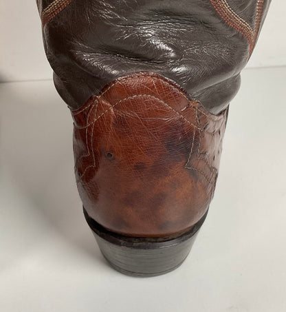 Vintage Larry Mahan Exotic Ostrich Wingtip Cowboy Boots 10.5 D Smooth Pin Quill