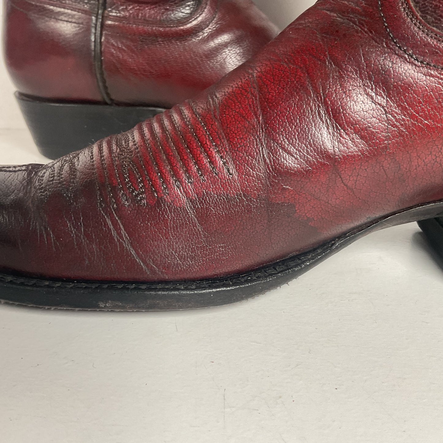 Custom Black Cherry Cowboy Boots | Goat Skin | Extra Narrow | 10.5 AA
