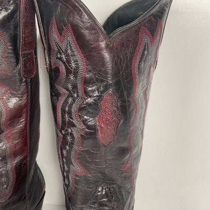 Vintage Longhorn Ostrich Leg Cowboy Boots | Exotic | Black Cherry | Men’s 13 D