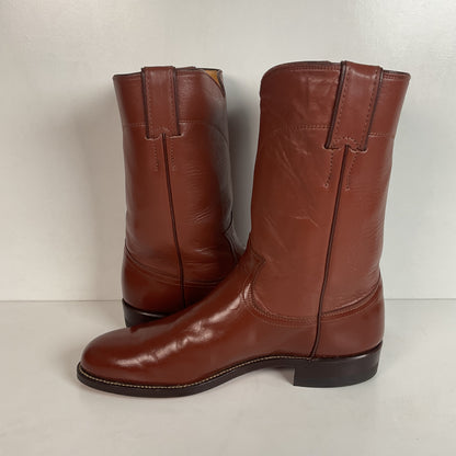 Vintage 1970s Justin Brown Cowgirl Roper Boots 8.5 B USA Made Calfskin
