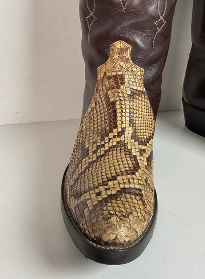 Vintage Justin Front Cut Python Cowboy Boots | USA Made | Triad Snakeskin | Men’s 9.5 D