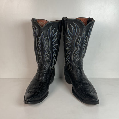Vintage 1960s Justin Black Sea Turtle Cowboy Boots 10 D USA Made Fort Worth Label Pre-Ban