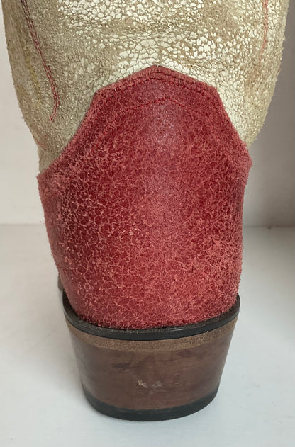 Justin Vintage Collection Cowgirl Boots 7 B Tooled Heart Inlay Crystal Suede