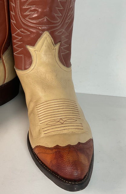 Vintage Tony Lama Urban Cowboy Boots | Teju Lizard Wingtip | Gold Label | 10 D