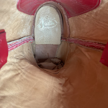 Justin Women’s Ostrich Quill Roper Boots 7 B USA Made Exotic Ruby Red