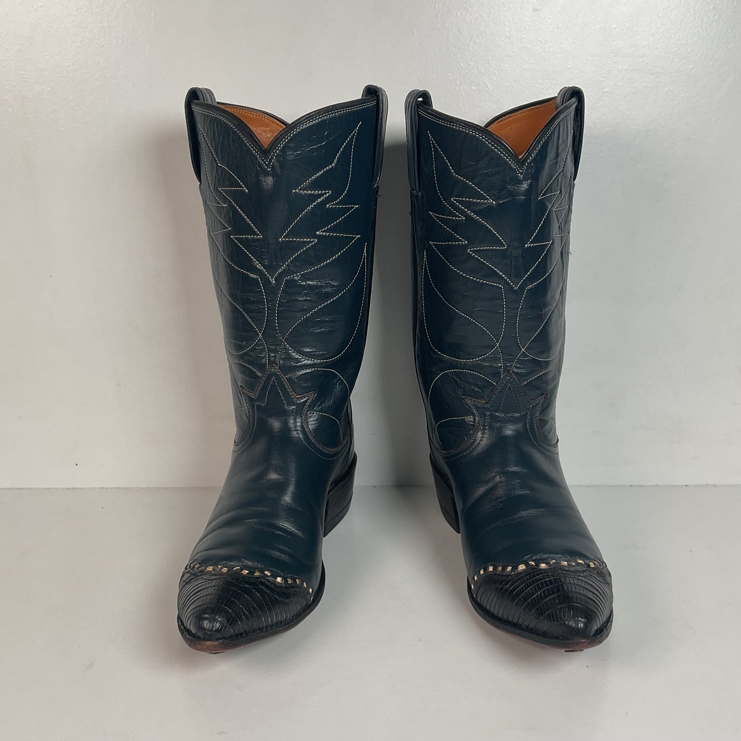 Vintage Tony Lama Navy Blue Cowgirl Boots 6 A Lizard Wingtip