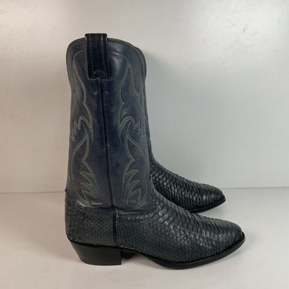 Vintage Nocona Dark Blue Python Snakeskin Cowboy Boots 12 D USA Made