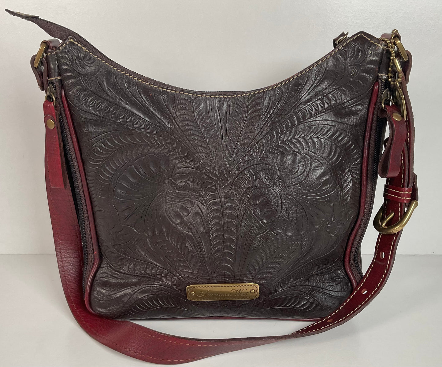 Tooled American West Purse Burgundy W/Bag Charm