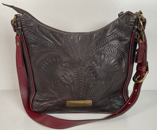 Tooled American West Purse Burgundy W/Bag Charm