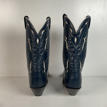 Vintage Tony Lama Blue Tooled Cowboy Boots Men’s 7 D | Women’s 8 Gold Label