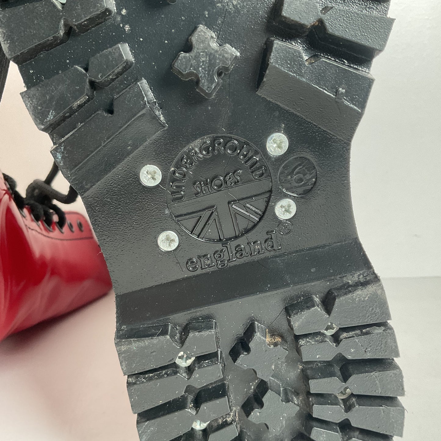 Underground England Lace Up Boots | Safety Toe | Cherry Red Patent | UK 6 | US 8