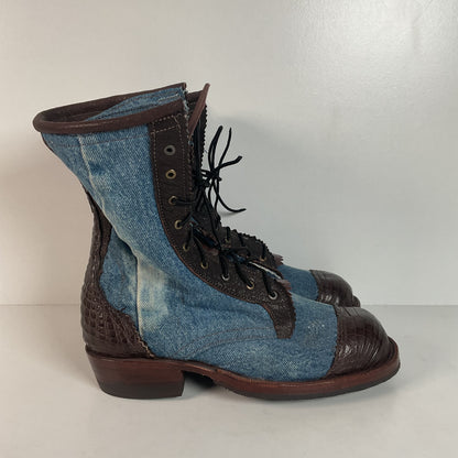Denim Packer Boots | Caiman Cap Toe | Shark Skin Collar | Men’s 8 | Women’s 9.5