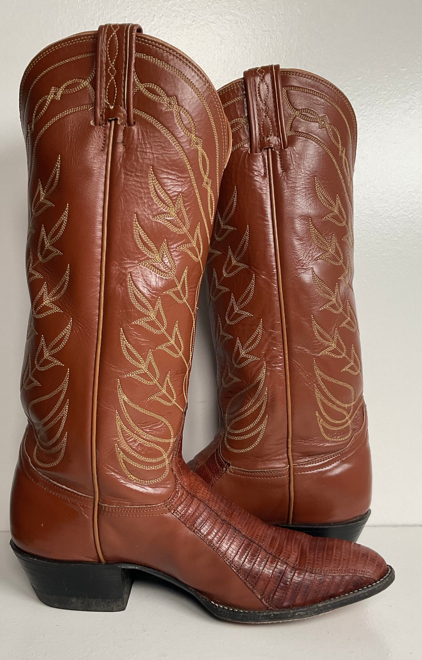 Vintage Tony Lama Gold Label Cowgirl Boots 7.5 C Lizard Vamp