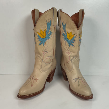 Vintage Miss Capezio Tulip Cowgirl Boots 7.5 M USA Made Rainbow Stitched
