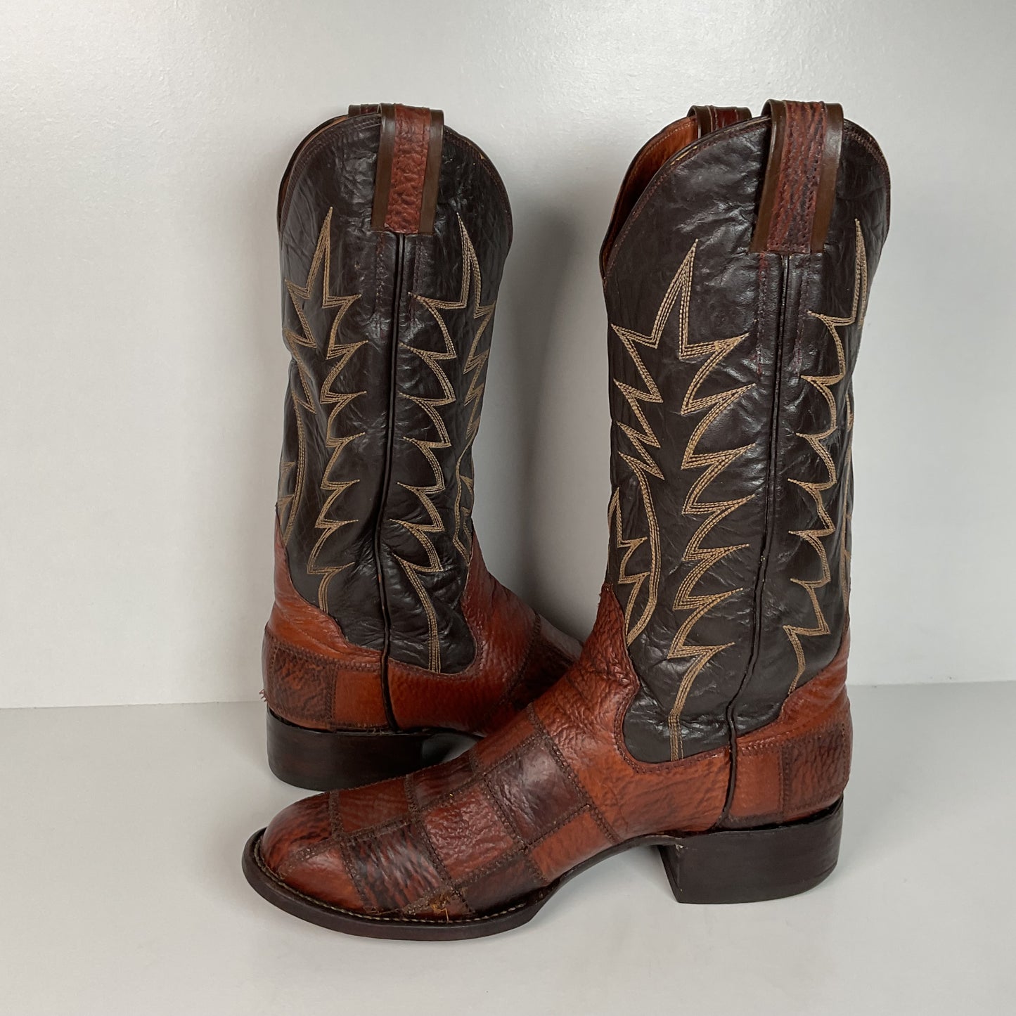 Vintage Sanders Shark Patchwork Cowboy Boots | Exotic | Extra Narrow | 11.5 AA