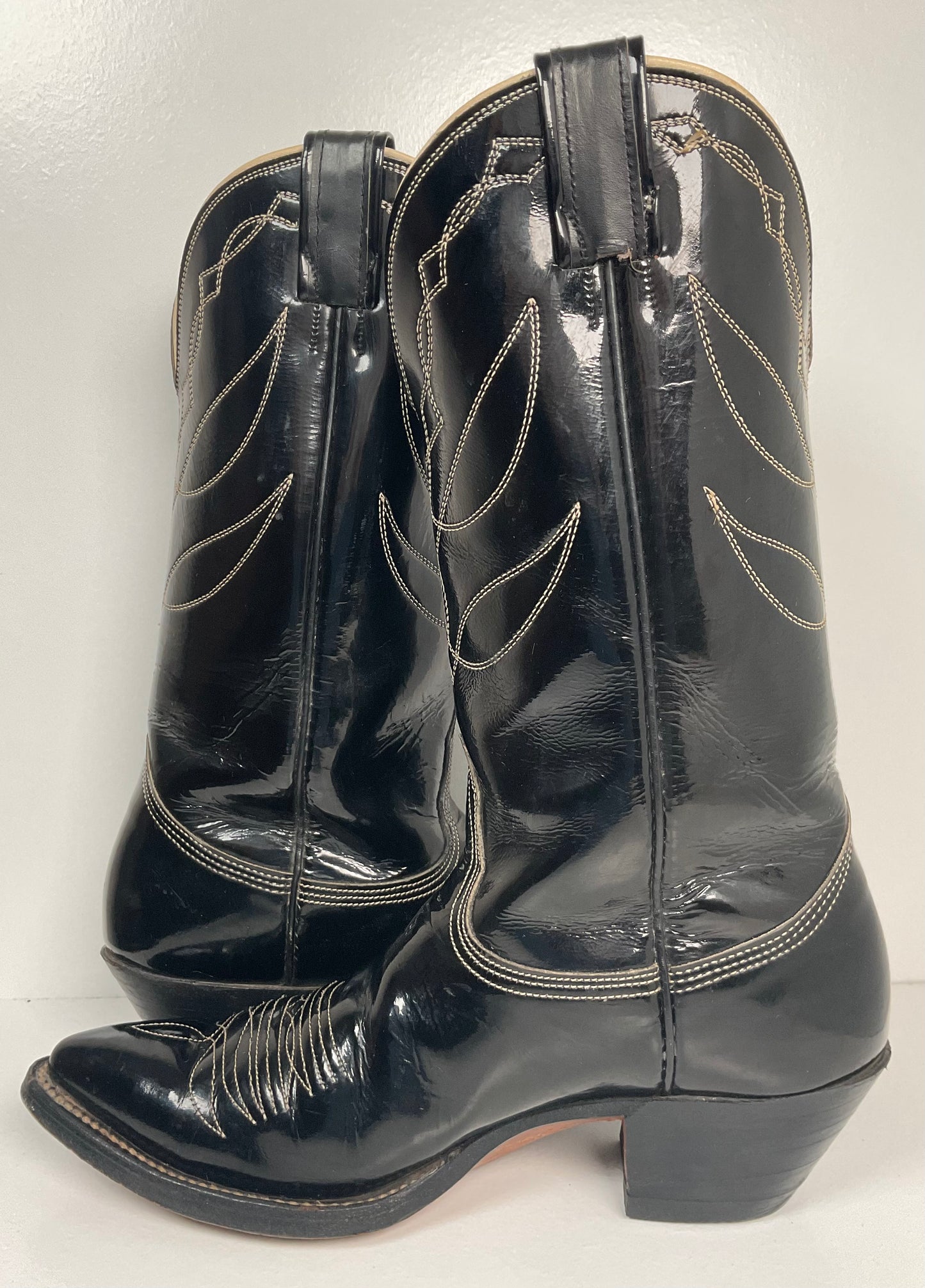 Vintage Nocona Patent Leather Cowboy Boots 9 D Glossy Old Black Label