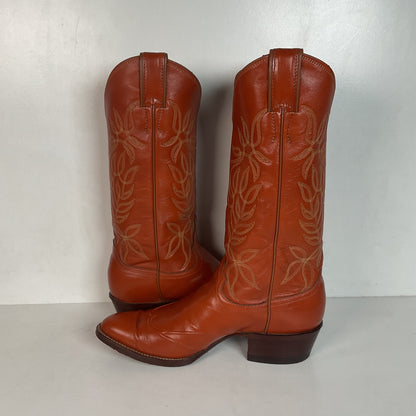Vintage Justin Burnt Orange Cowgirl Boots 7 C USA Made