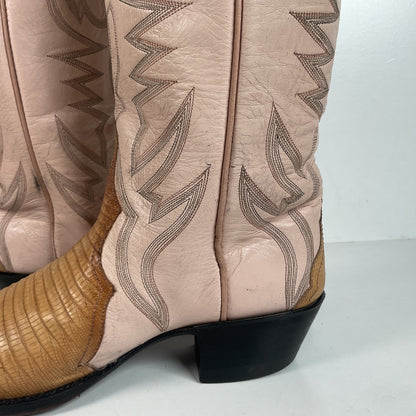 Vintage Larry Mahan Teju Lizard Cowgirl Boots | Peach | 1980s | Women’s 6 B