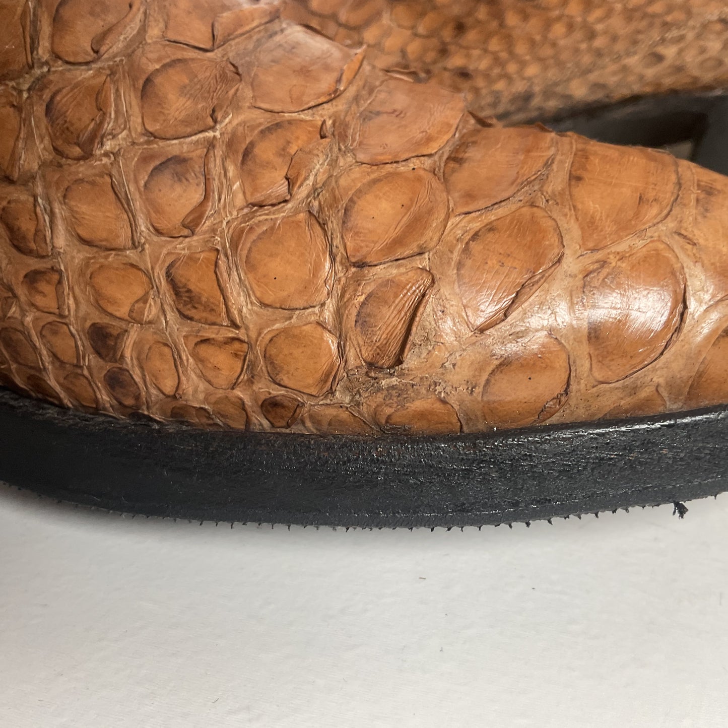 Vintage Full Python Snakeskin Cowboy Boots 8 D Back Cut Recraft