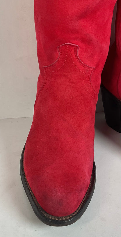 Vintage Justin Red Pig Skin Cowgirl Boots | Brush Off | USA Made | 6 B