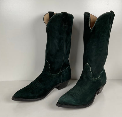 Vintage Nocona Wild Boar Cowboy Boots | Pig Skin Suede | Emerald Green | Men’s 11 E