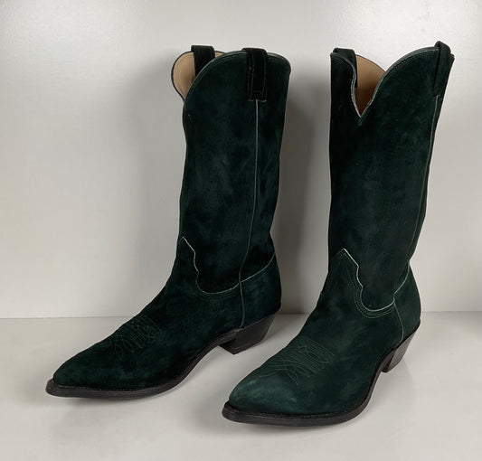 Vintage Nocona Wild Boar Cowboy Boots | Pig Skin Suede | Emerald Green | Men’s 11 E
