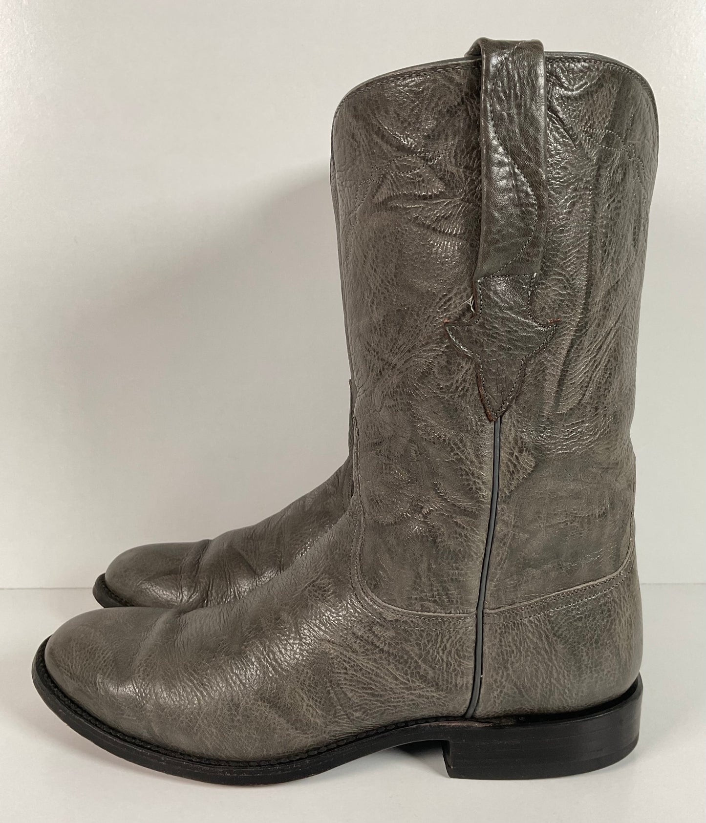 Vintage Lucchese Leadville Grey Anthracite Roper Boots 8.5 D USA Mad Dog Goat