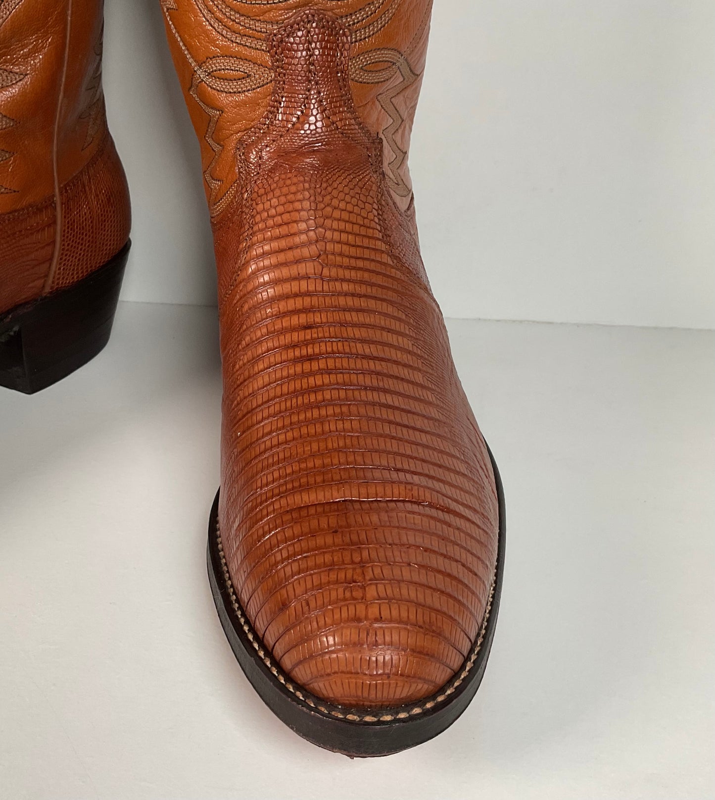 Vintage Dan Post Teju Lizard Cowboy Boots | Peanut Brittle | Men’s 10 D
