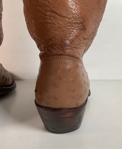 Vintage M.L. Leddy Full Ostrich Quill Cowboy Boots Custom Thrashed