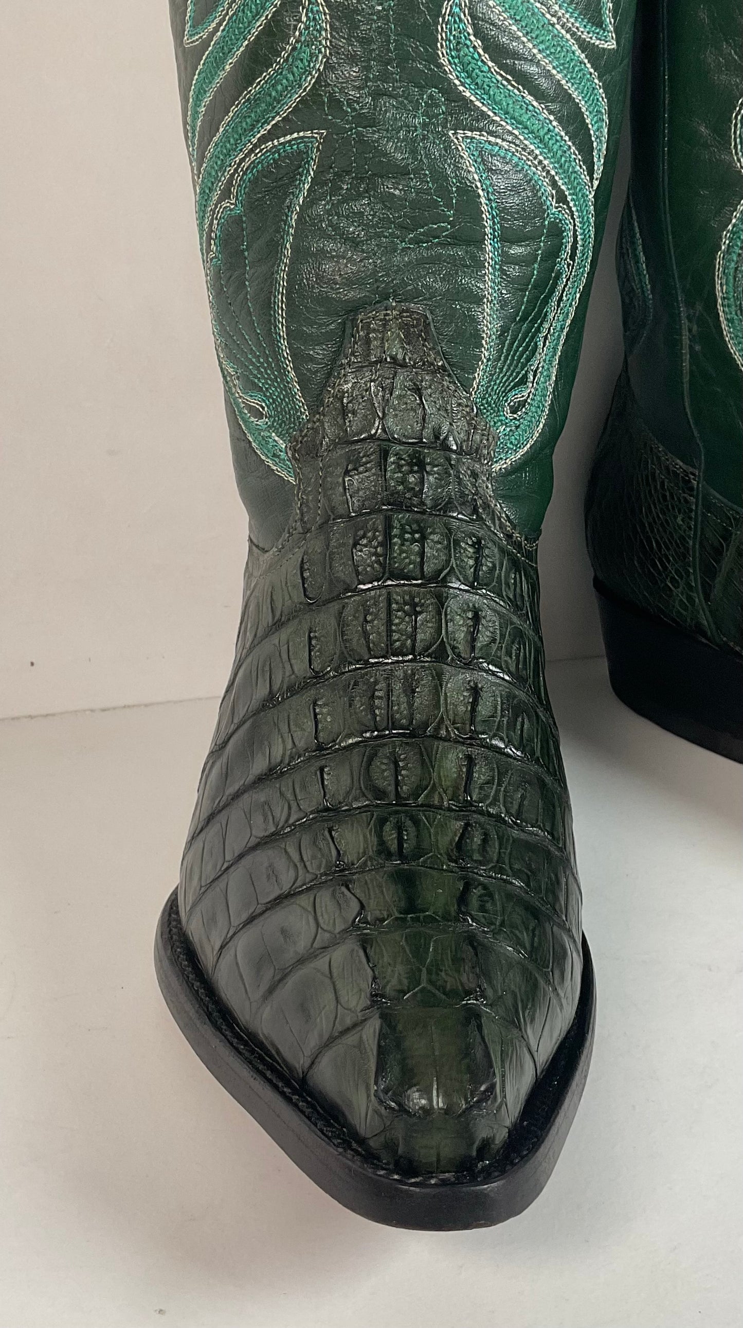 Cuadra Emerald Green Caiman Cowboy Boots 9.5 Exotic Tail Cut