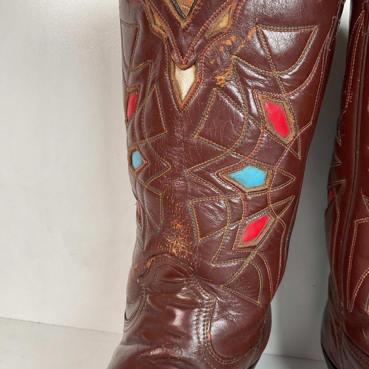 1940s Pee Wee Cowboy Boots Men’s 7 D Spiderweb Inlay Cloth Pull Thrashed