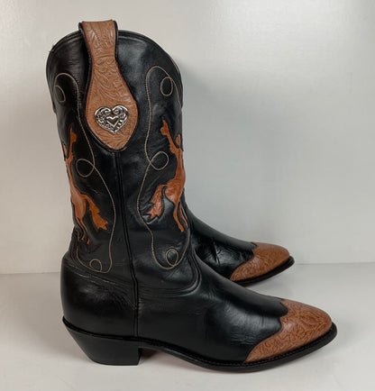 Vintage Ben Miller Cowgirl Boots | Tooled Inlays | Bucking Bronco | Women’s 10 B