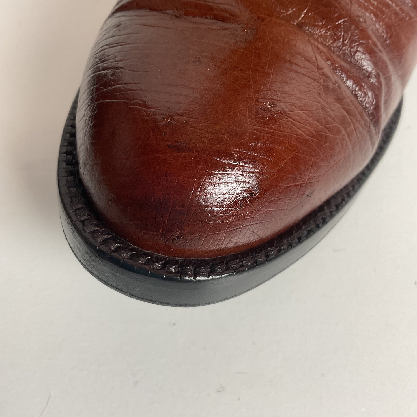 Vintage Lucchese Handmade Smooth Cigar Ostrich Roper Boots 10 D Exotic Cowboy