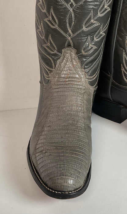Vintage Tony Lama Gold Label Cowgirl Boots 6.5 B Grey Lizard Teju