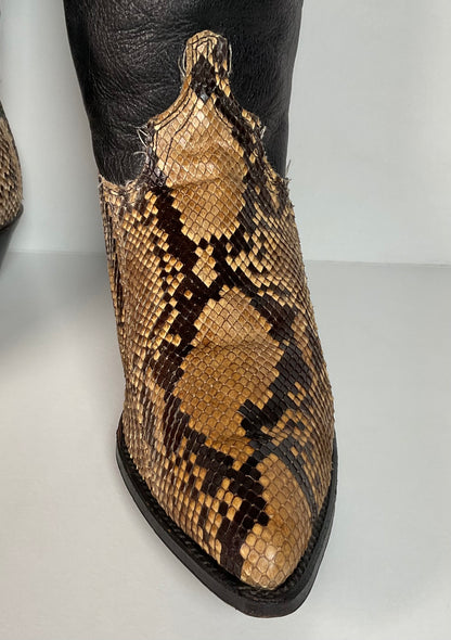 Vintage Abilene Snakeskin Cowgirl Boots | Tooled Python Overlay | Women’s 7.5 M
