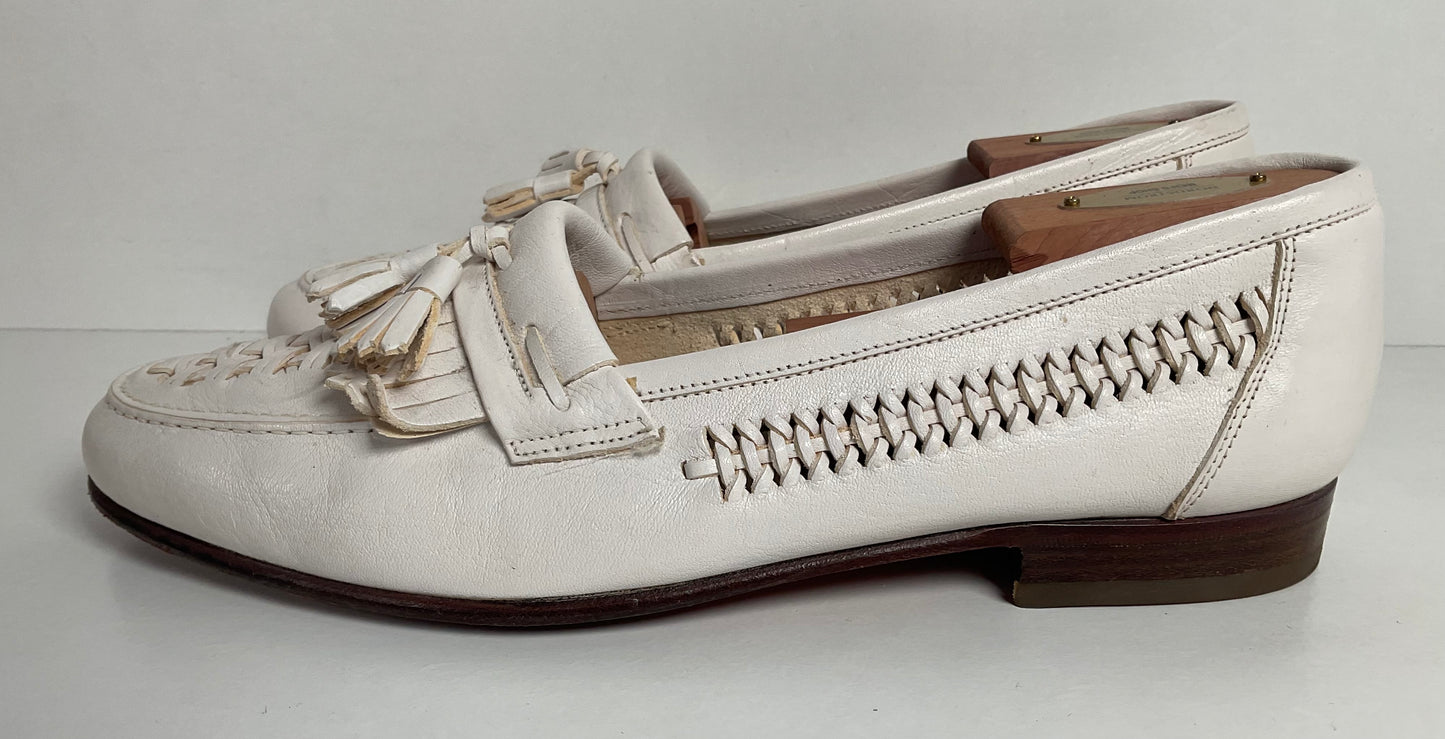 Vintage Florsheim White Tassel Loafers 9 D Italian Passport