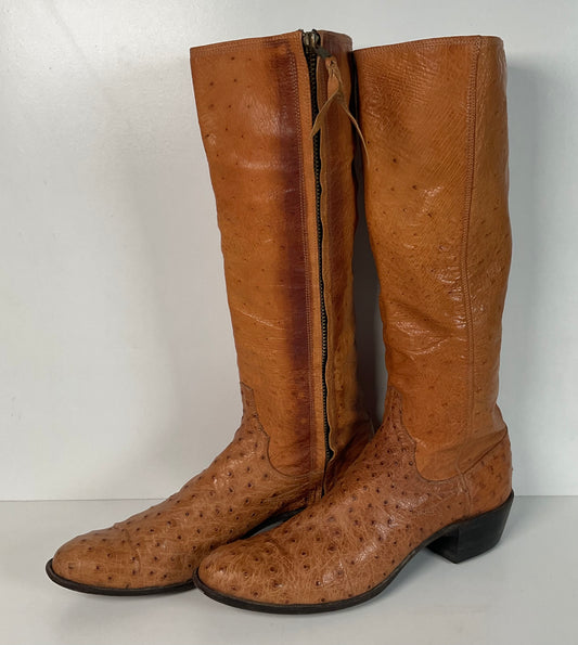 Custom Tall Ostrich Quill Riding Boots 7.5-8 Exotic Cowgirl