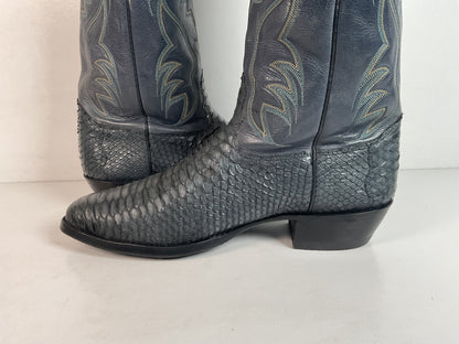 Vintage Nocona Dark Blue Python Snakeskin Cowboy Boots 12 D USA Made