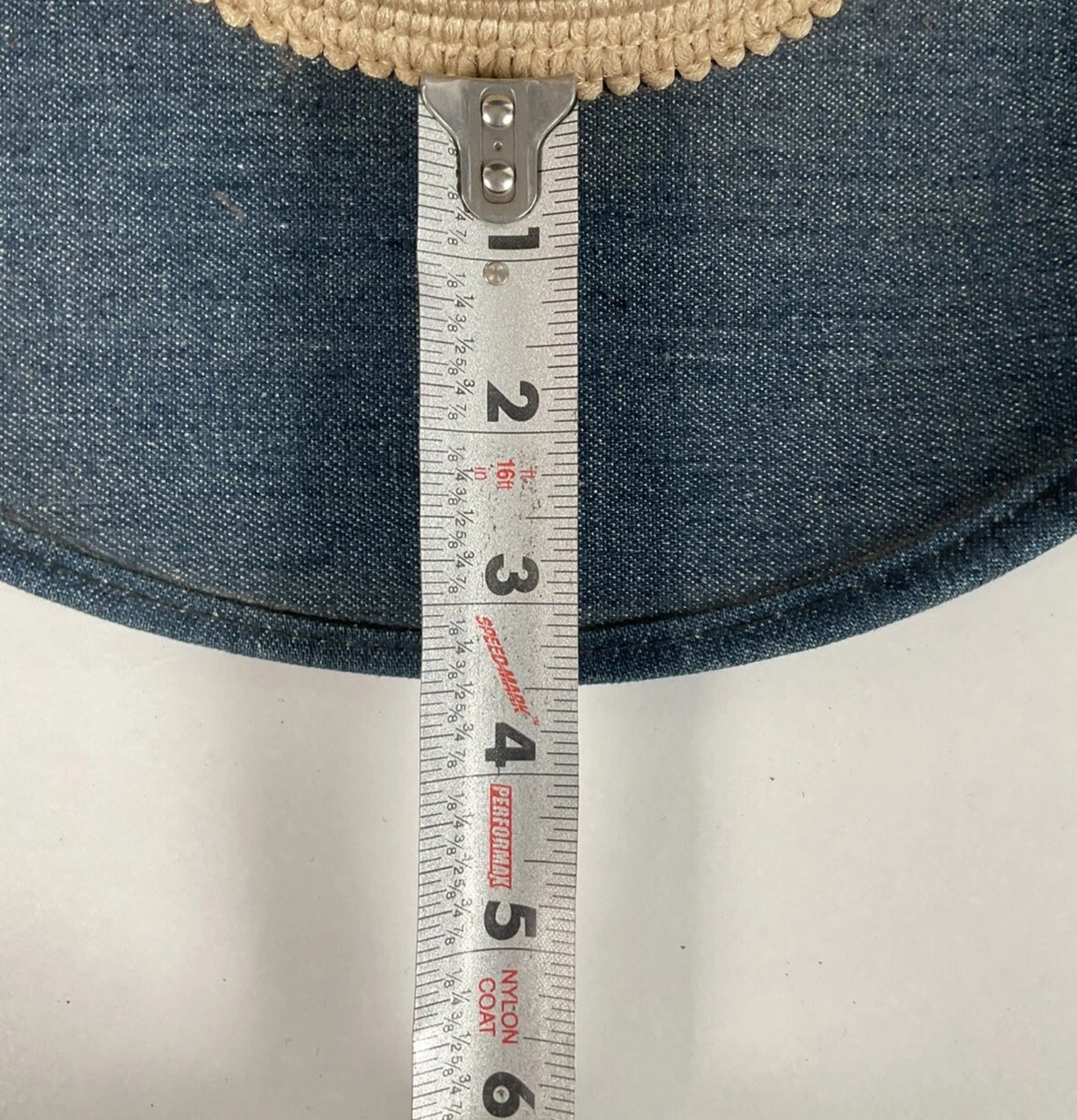 Vintage Blue Denim Cowboy Hat Large USA Union Made Brass Horse Accent