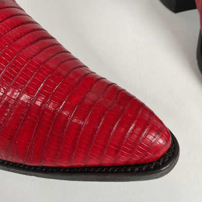 Vintage Justin Teju Lizard Cowboy Boots | USA Made | Ruby Red | Men’s 10.5 D